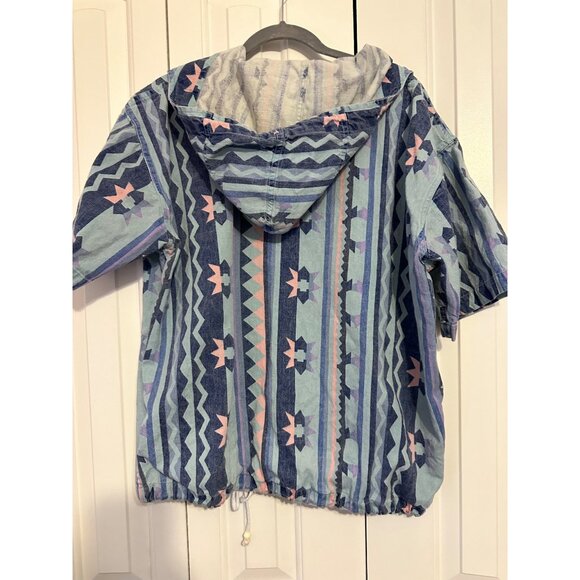 Vintage Quizz Hooded Aztec Pullover Shirt Large 1980s 100% Cotton Unisex Drawstr - Picture 8 of 8